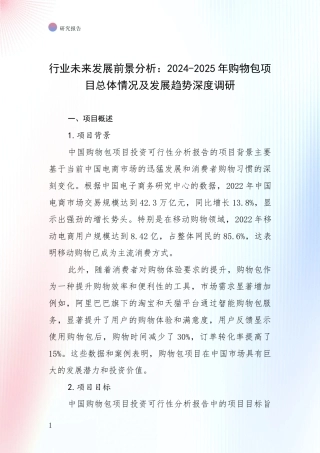 行业未来发展前景分析：2024-2025年购物包项目总体情况及发展趋势深度调研