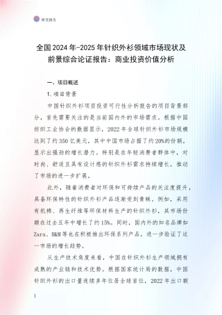全国2024年-2025年针织外衫领域市场现状及前景综合论证报告：商业投资价值分析