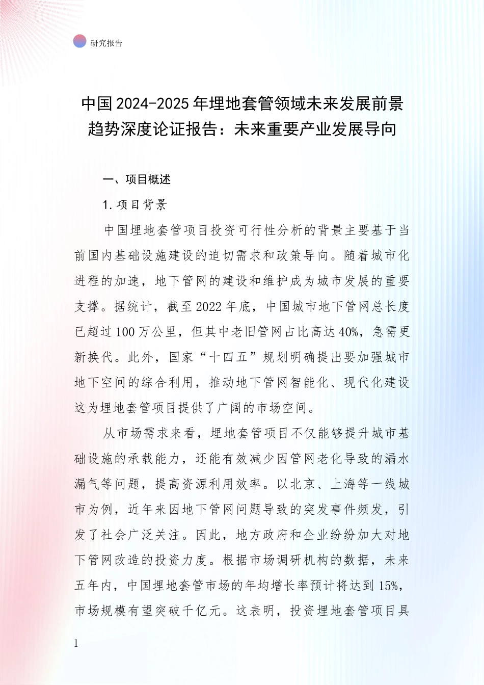 中国2024-2025年埋地套管领域未来发展前景趋势深度论证报告：未来重要产业发展导向_第1页
