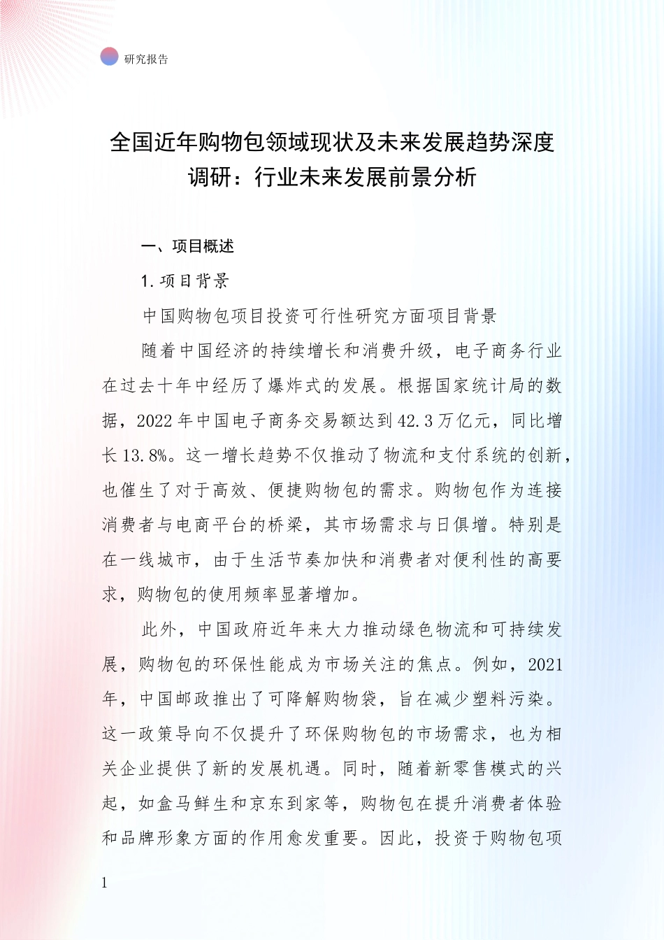 全国近年购物包领域现状及未来发展趋势深度调研：行业未来发展前景分析_第1页