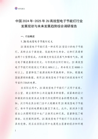 中国2024年-2025年2U高效型电子节能灯行业发展现状与未来发展趋势综合调研报告