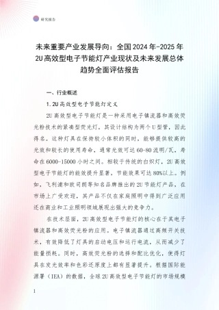 未来重要产业发展导向：全国2024年-2025年2U高效型电子节能灯产业现状及未来发展总体趋势全面评估报告