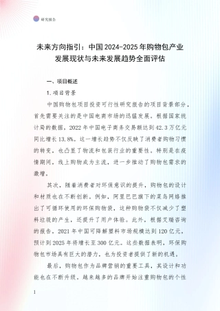 未来方向指引：中国2024-2025年购物包产业发展现状与未来发展趋势全面评估
