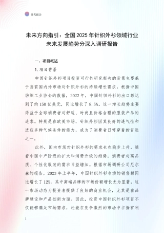 未来方向指引：全国2025年针织外衫领域行业未来发展趋势分深入调研报告