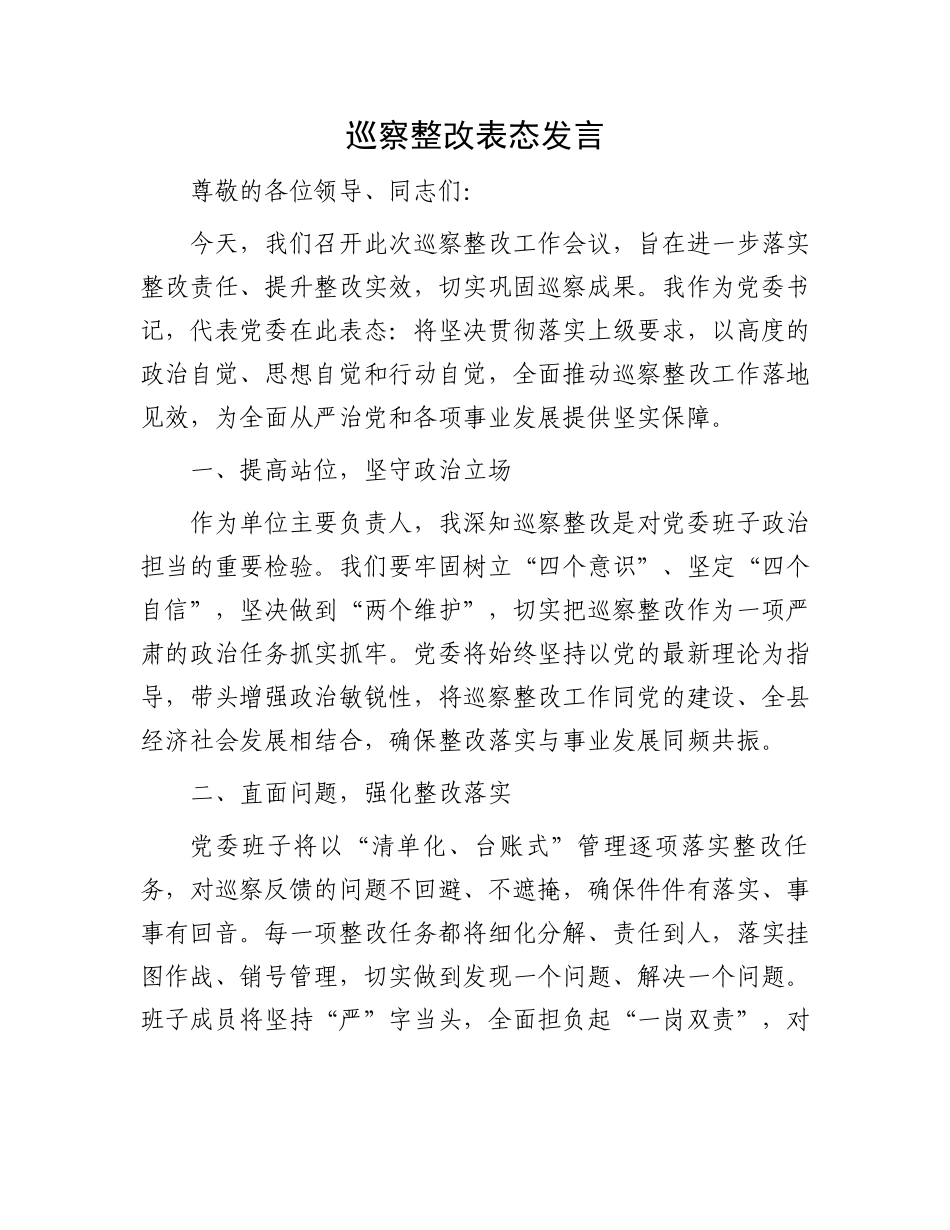 巡察整改表态发言_第1页