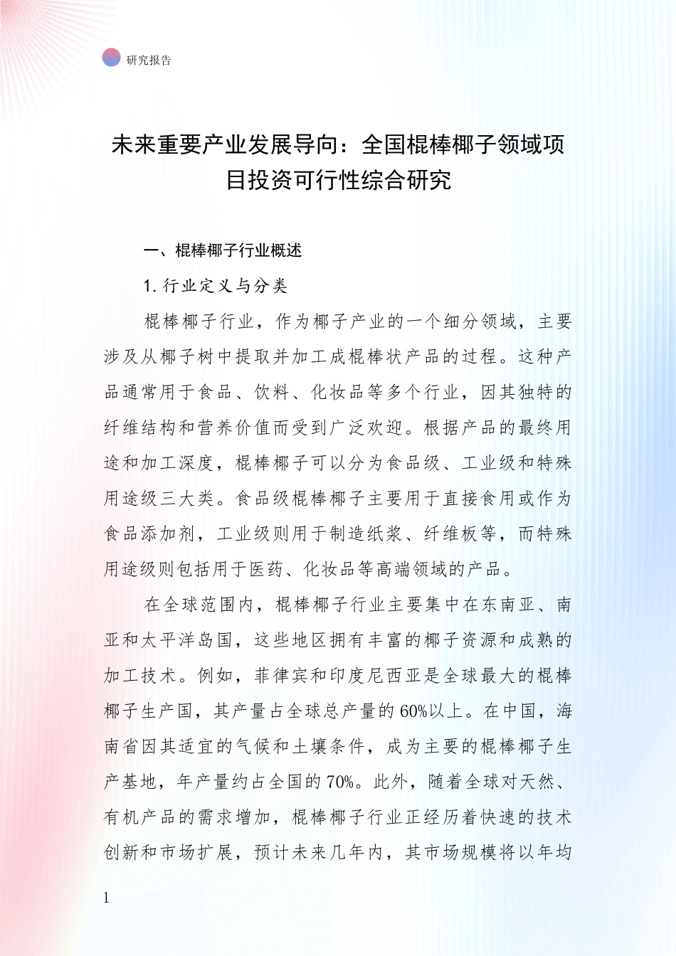 未来重要产业发展导向：全国棍棒椰子领域项目投资可行性综合研究_第1页