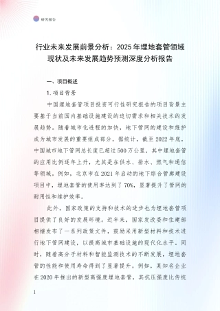 行业未来发展前景分析：2025年埋地套管领域现状及未来发展趋势预测深度分析报告