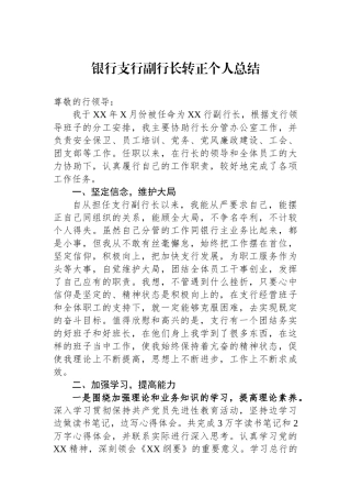 银行支行副行长转正个人总结
