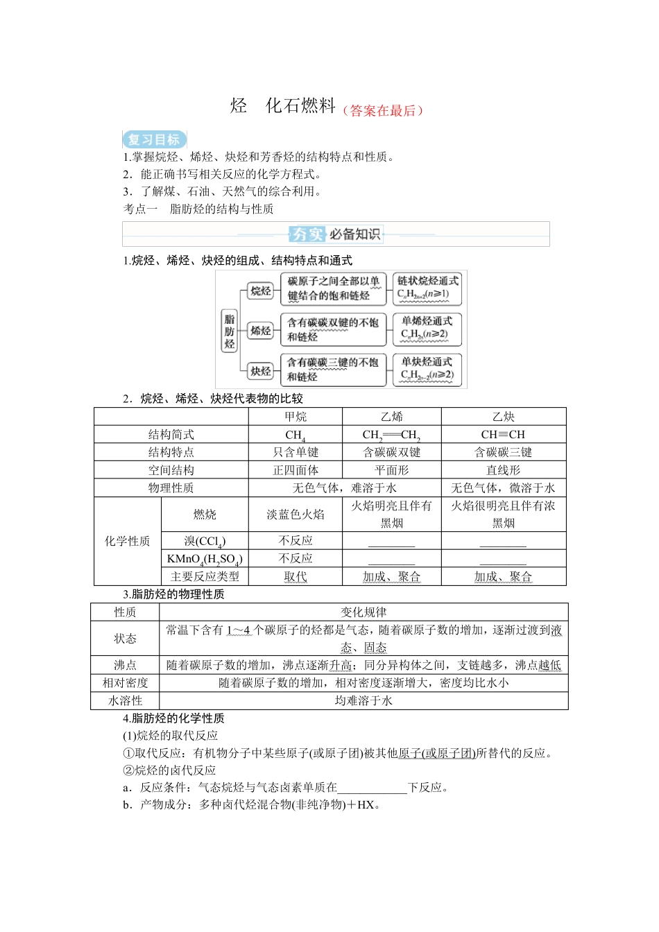 2025届高中化学复习学案：烃、化石燃料_第1页