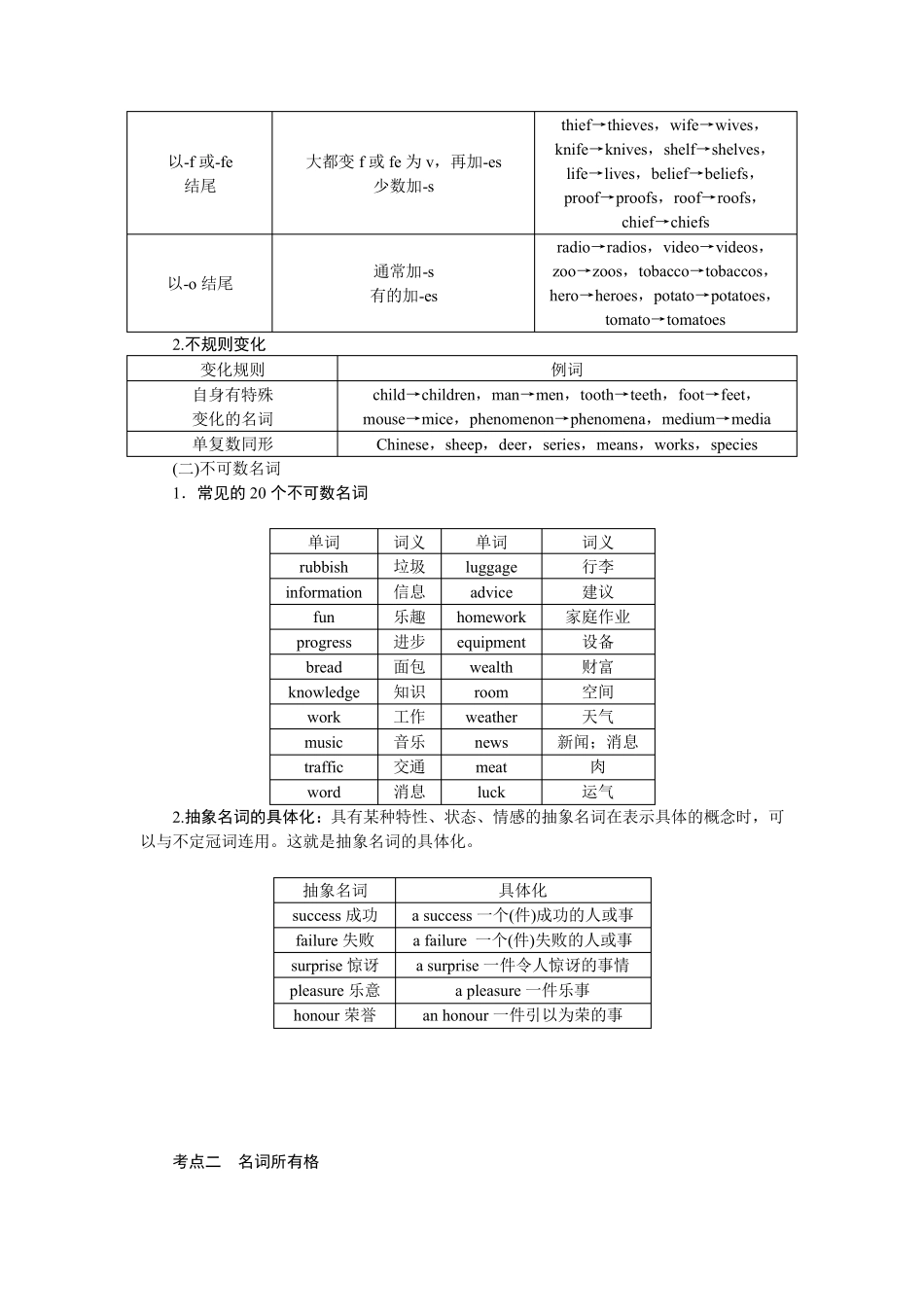 2025届高中英语北师大版高考复习学案：名词和数词_第2页