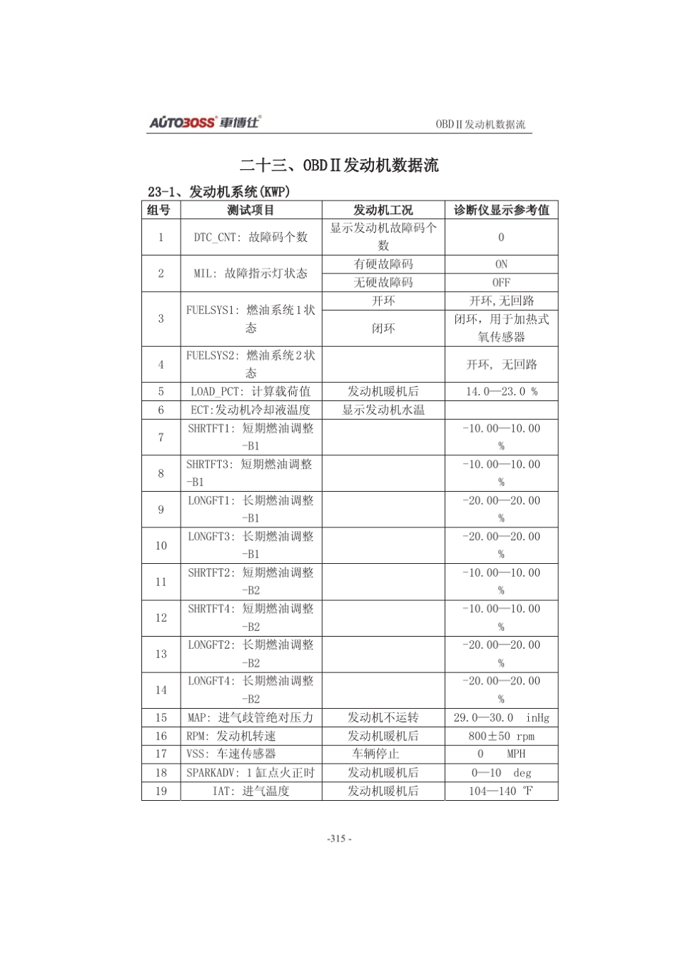 (23)OBD2车系数据流_第1页