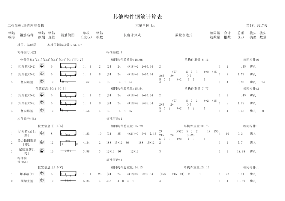 (图形构件)其他构件钢筋用量计算表_第1页