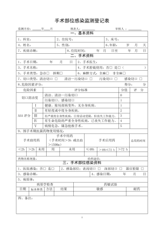 (完整word版)手术部位感染监测登记表