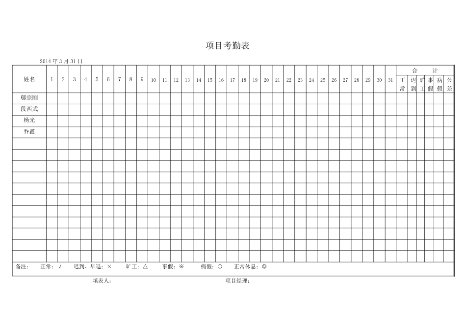 (完整word版)考勤表_第1页
