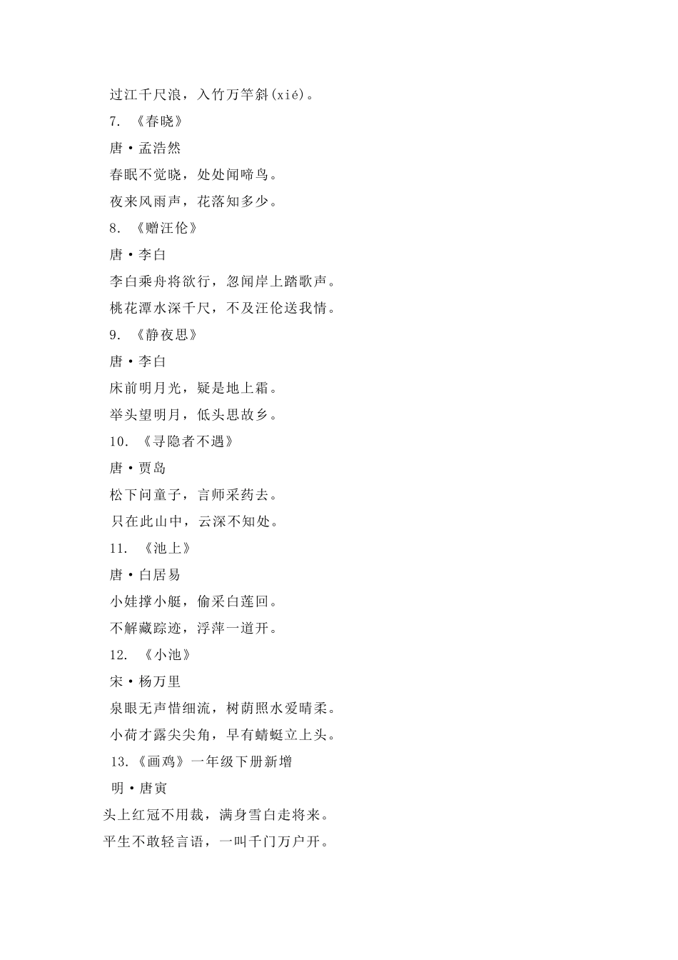 (完整word版)部编版小学阶段必背古诗词129首_第2页