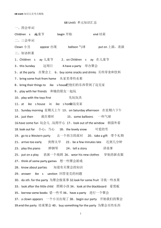 (译林版)6BUnit5知识点及考点精练