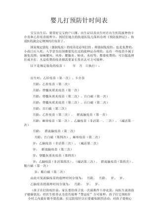 01岁宝宝预防针顺序表及其详细说明