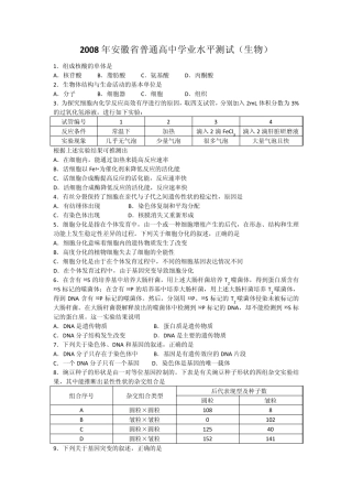0812年安徽省普通高中学业水平测试科学基础(生物)