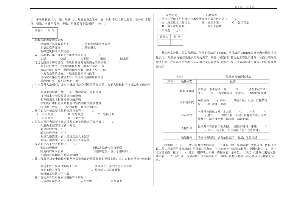 09年重庆市全国造价员考试试题计量与计价实务(土建类)_第2页