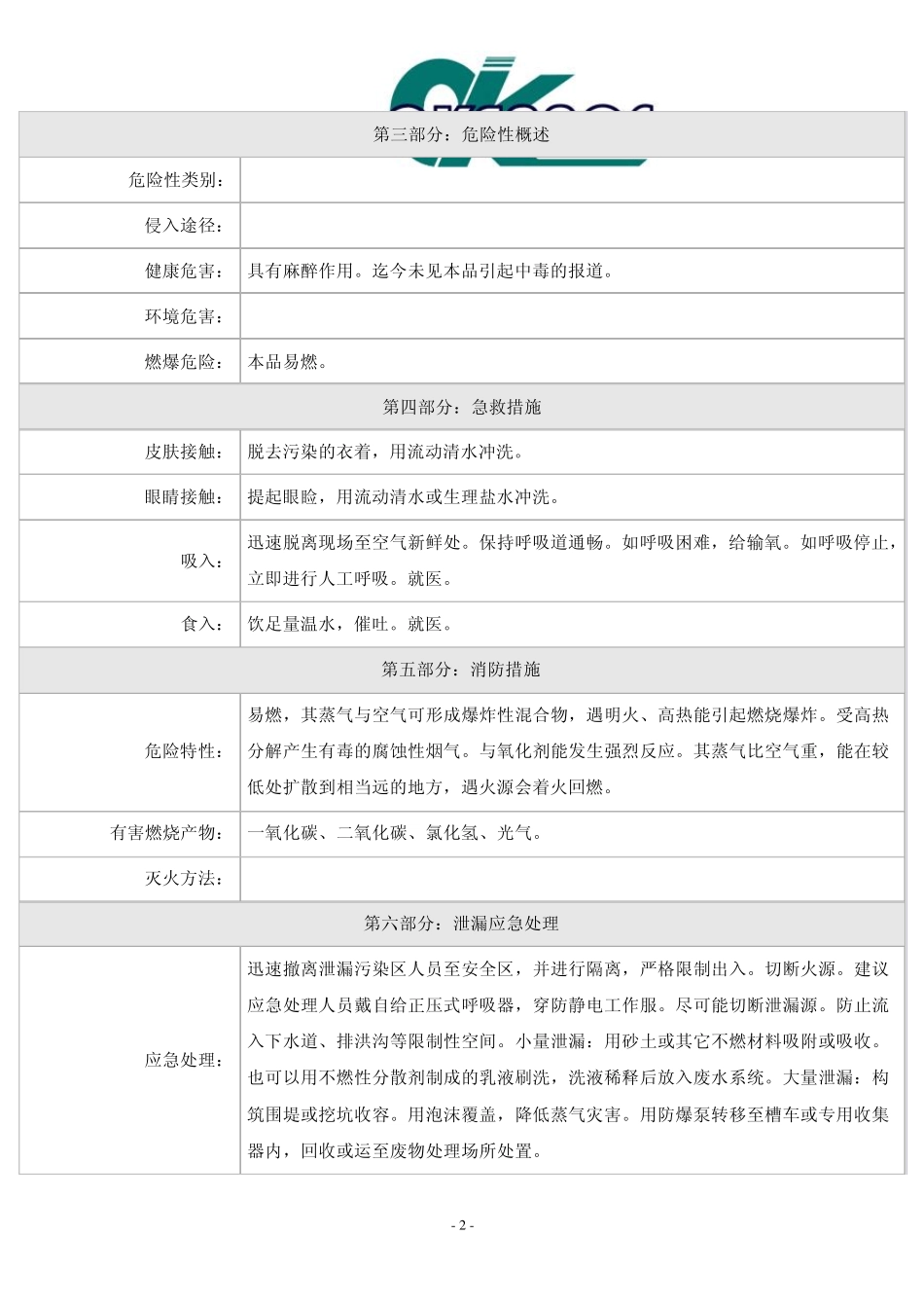 1,1二氯乙烷安全技术说明书_第2页