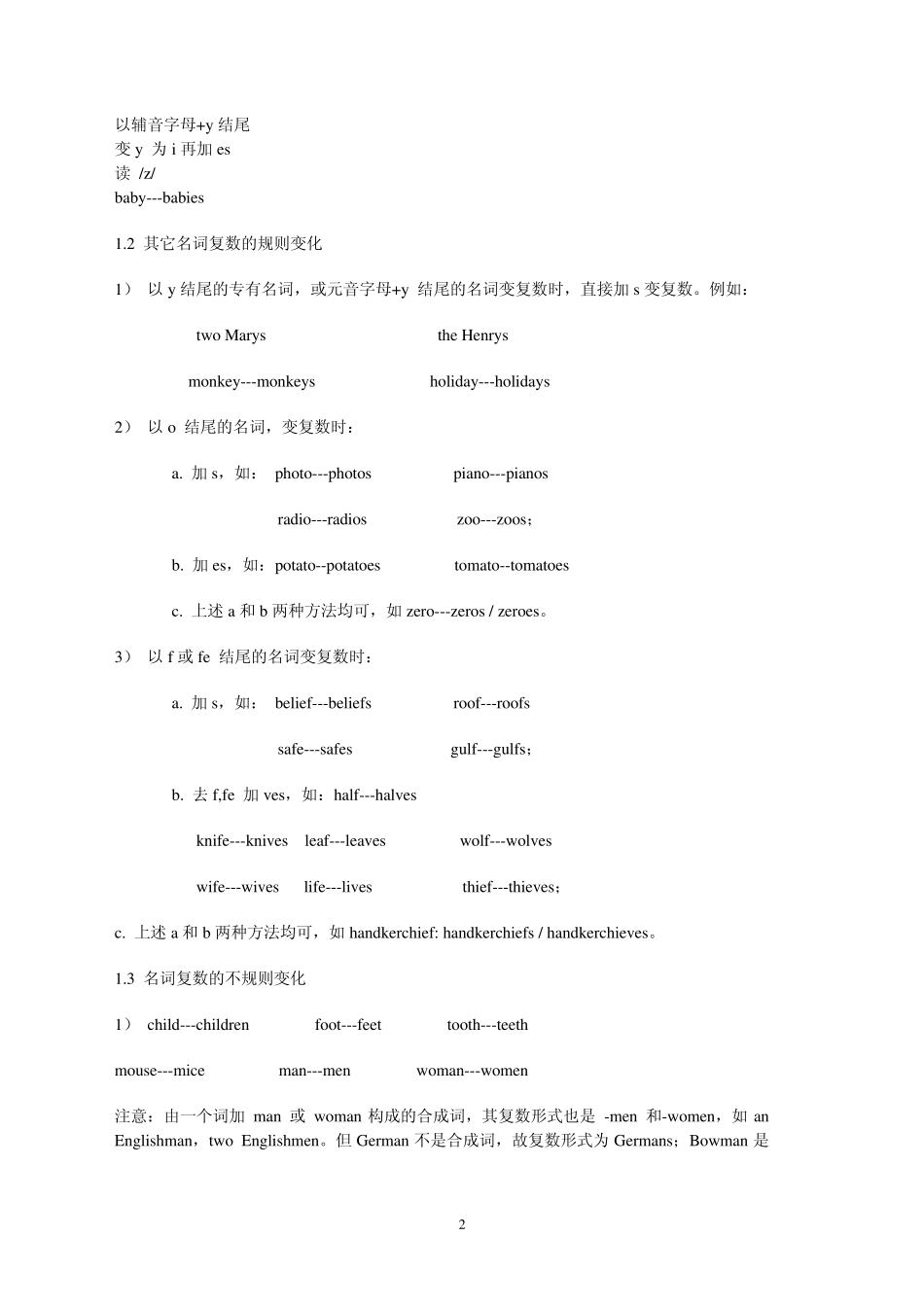 1.英语名词变复数的规则及练习题_第2页