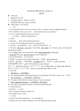 1.高中英语应用文背诵大全