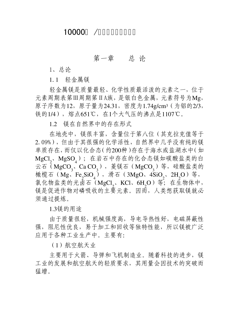 10000吨金属镁项目建议书_第1页