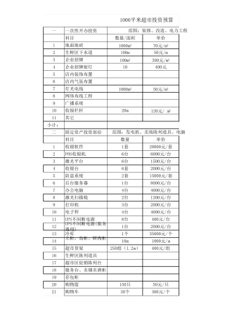 1000平米超市投资预算