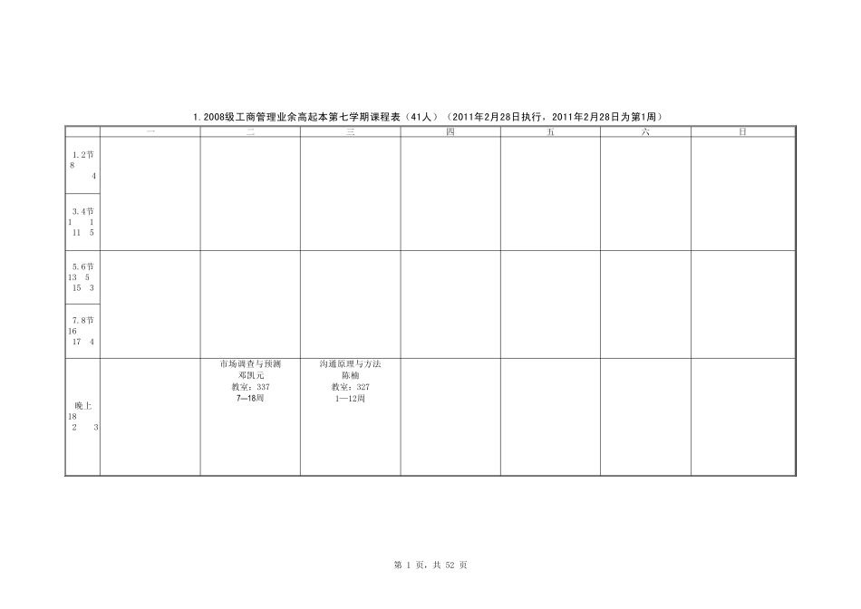 108工商管理业余高起本班第七学期课程表(41人)_第1页