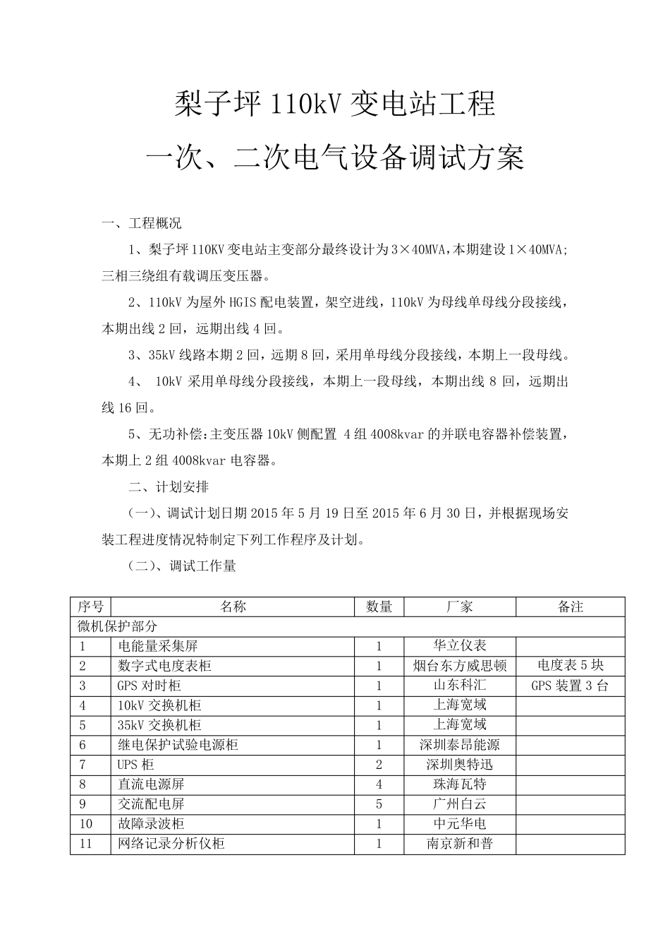 110kV变电站一次、二次电气设备调试方案_第1页