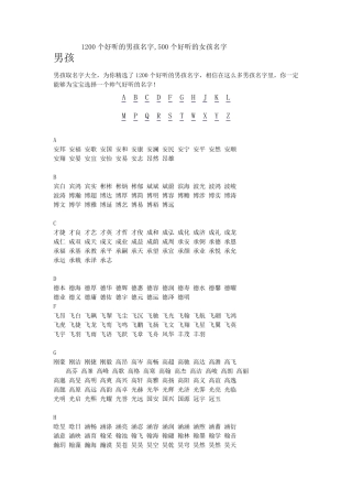 1200个好听的男孩500个好听的女孩名字