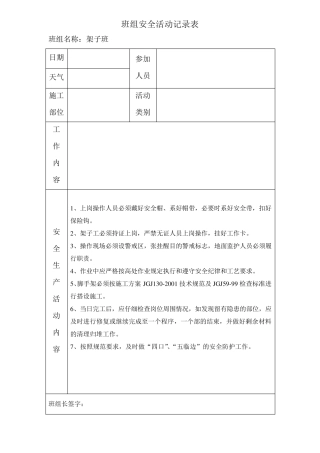 124各工种.班组安全活动记录表
