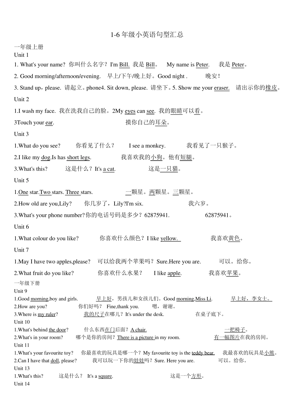 16年级小英语句型汇总_第1页