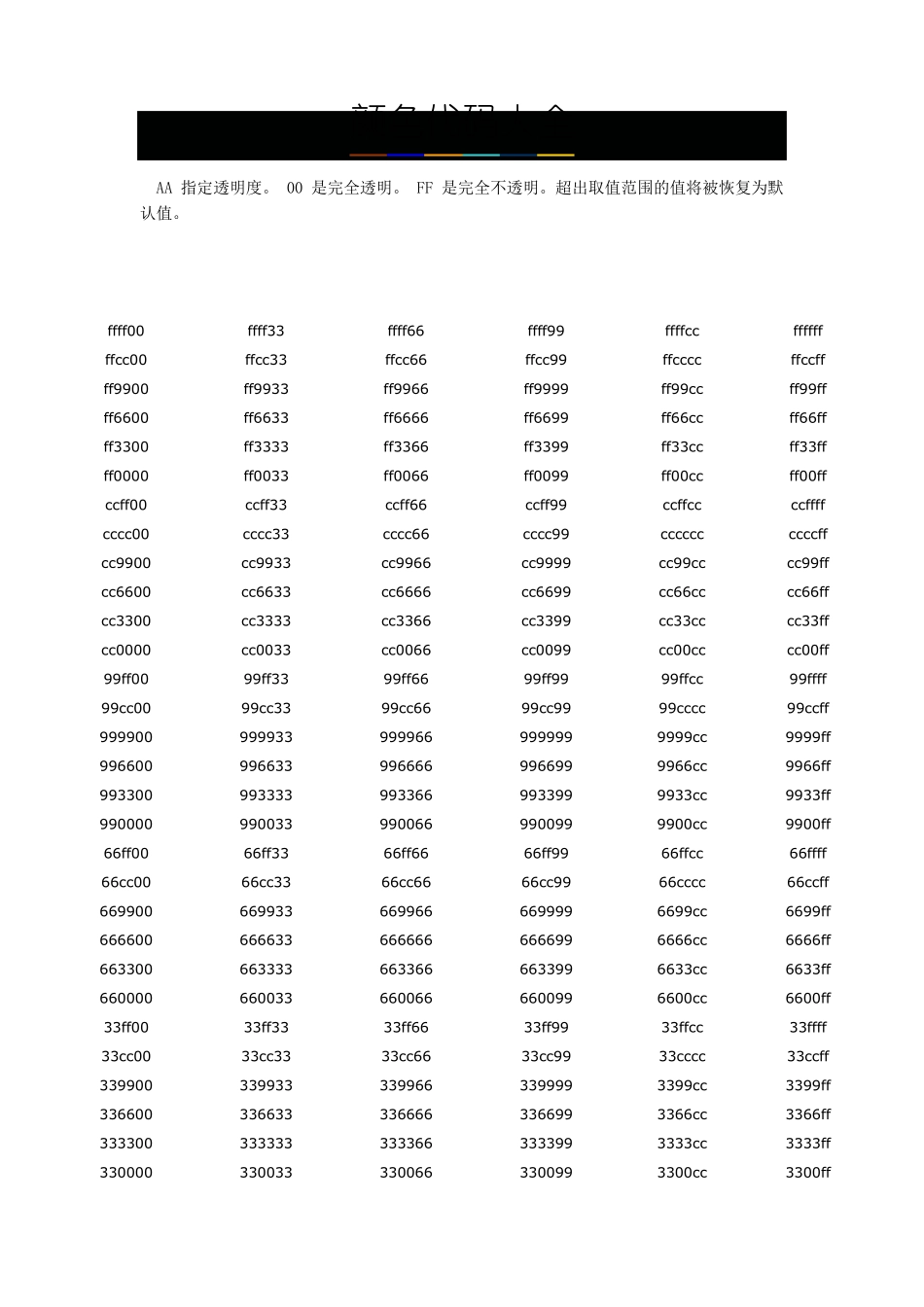16进制颜色代码对照表_第1页