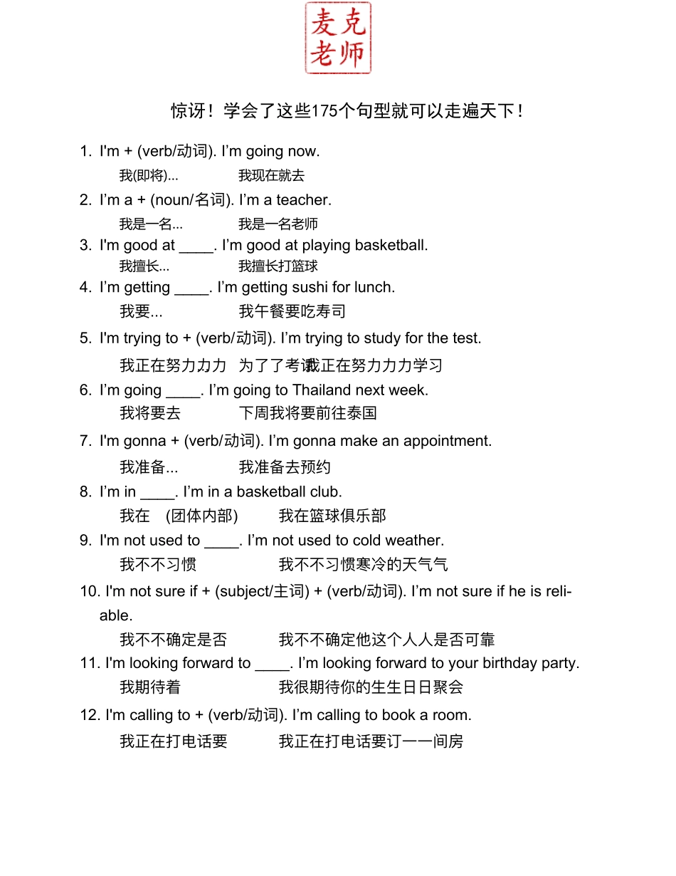 175最实用英语会话句型_第1页
