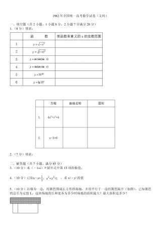 1982年全国统一高考数学试卷(文科)