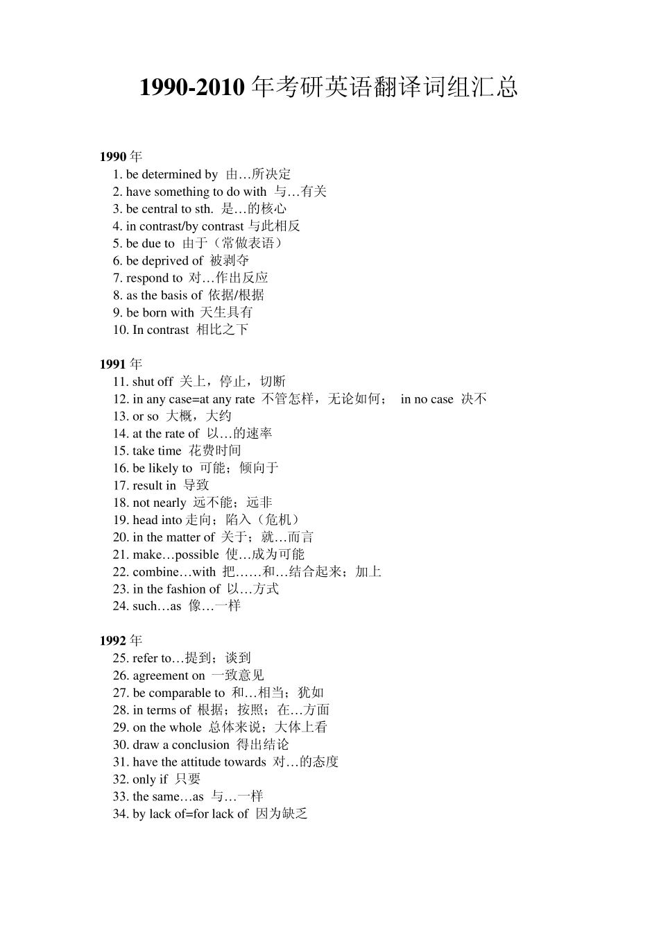 19902010年考研英语翻译词组汇总_第1页