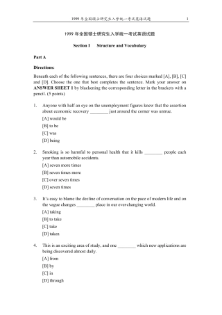 1999考研英语真题及答案