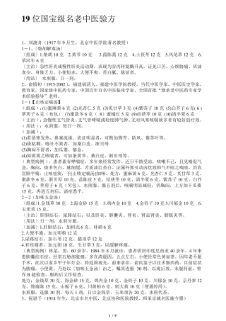 19位国宝级名老中医验方(全免费)