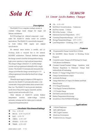 1A充电IC,1A单节锂离子电池充电管理IC,SLM6150