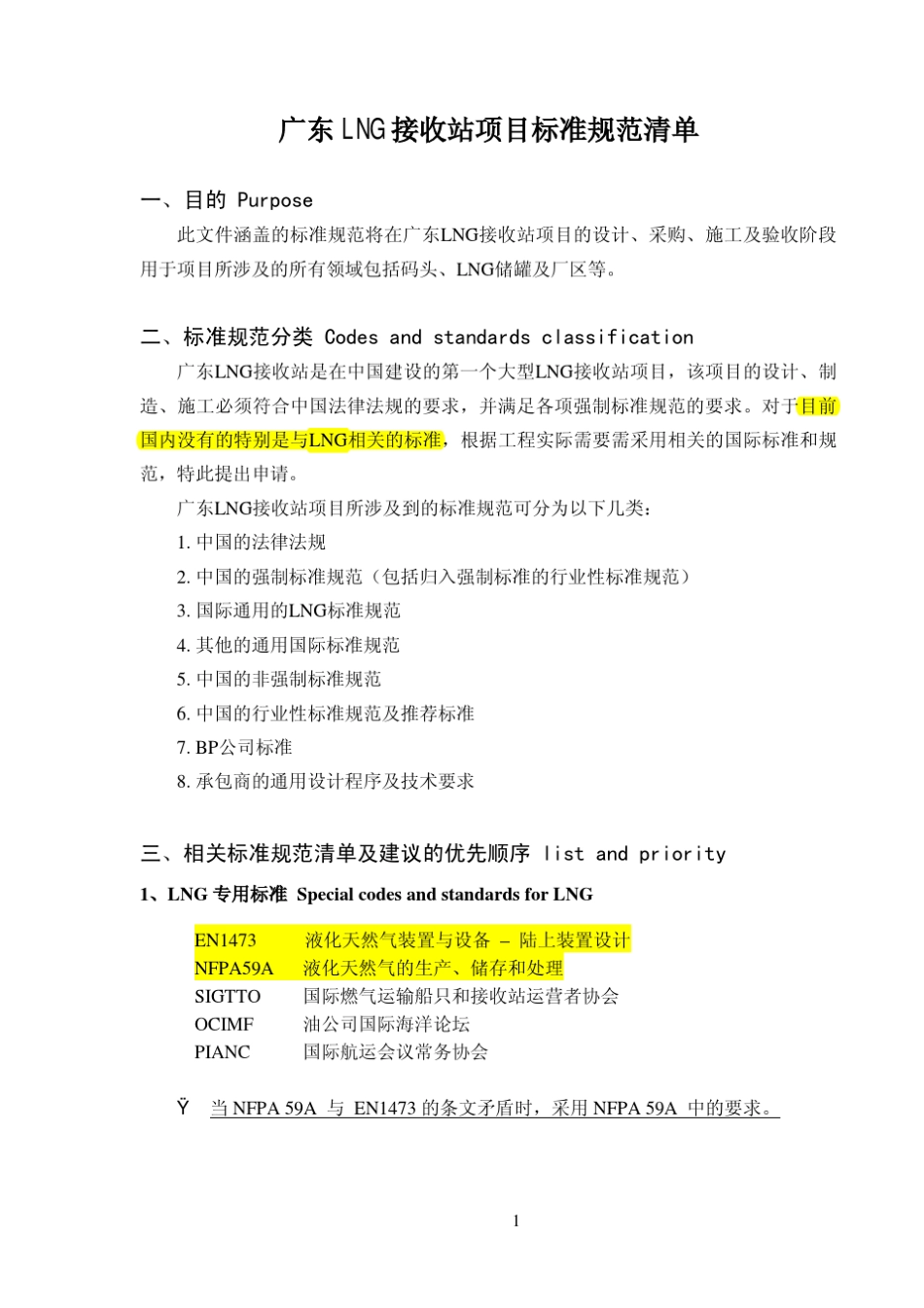 1LNG项目标准规范清单_第1页
