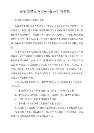 1在美国设立办事处分公司的考量