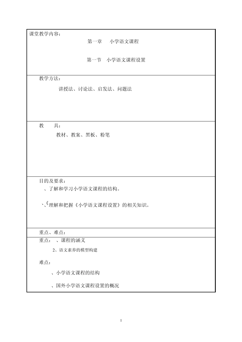 1小学语文课程设置_第1页