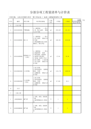 1楼分部分项工程量清单.xls(对比表)