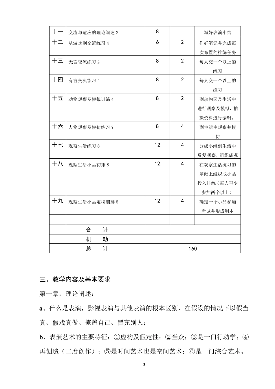 1表演基础训练》课程教学大纲(表演)_第3页