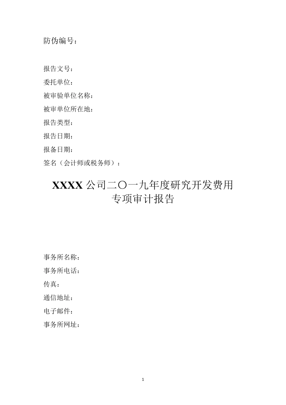 2.2019年度研发费用专项审计报告模板_第1页