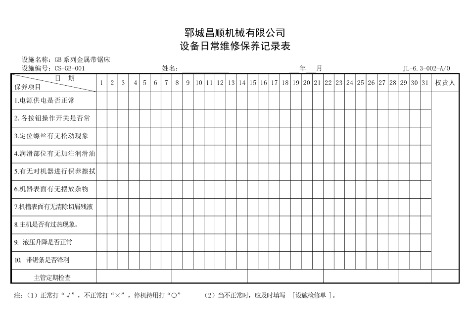 2.设备日常维修保养记录表_第1页