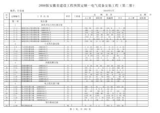 2000年安徽电气工程预算定额