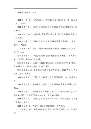 2001年至2010年全国煤矿事故十年不完全统计