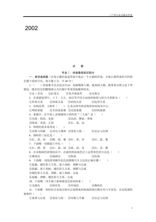 2002年普通高校和职业技术学院招生统一考试绘画基础知识、构成基础试题及参考答案